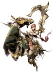  1girl final_fantasy final_fantasy_xiii highres hiromyan horse huge_weapon lightning_farron midriff navel odin_(final_fantasy) pink_hair riding square_enix weapon 