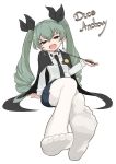  anchovy bangs brown_eyes cape drill_hair english girls_und_panzer green_hair hair_ribbon leg_up miniskirt necktie open_mouth otoufu outstretched_leg pantyhose pleated_skirt ribbon riding_crop shirt skirt smile twin_drills 