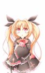  1girl :o blazblue blonde_hair creature hair_ribbon highres kt_cano rachel_alucard red_eyes ribbon twintails wide_sleeves 