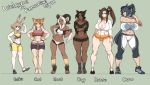  6+girls agawa_ryou animal_ears anklet blonde_hair blue_hair breasts brown_hair cat cat_ears cow dark_skin dog dog_ears goat goat_horns horns horse huge_breasts humanization jewelry large_breasts long_hair midriff multiple_girls muscle navel rabbit small_breasts thick_thighs thighs very_long_hair 