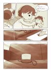 1girl bag character_doll comic computer couch cup drinking_glass laptop left-to-right_manga monochrome nekobungi_sumire original pillow short_hair shoulder_bag solo translated 