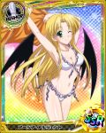  1girl ahoge artist_request asia_argento bat_wings bishop_(chess) blonde_hair card_(medium) character_name chess_piece covered_nipples green_eyes high_school_dxd long_hair official_art one_eye_closed solo swimsuit trading_card very_long_hair wings 