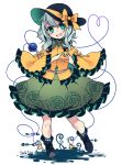  1girl bow floral_print full_body green_eyes hat hat_bow heart heart_hands heart_of_string komeiji_koishi long_sleeves looking_at_viewer open_mouth shirt silver_hair skirt smile solo third_eye touhou toutenkou wide_sleeves 