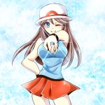  blue_(pokemon) blue_shirt brown_hair headwear jewelry long_hair one_eye_closed pokemon pokemon_special red_skirt ring shirt skirt ゆきる 