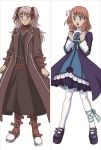  2girls ahoge blue_eyes bow brown_eyes brown_hair coat dress hair_ornament hair_ribbon long_hair multiple_girls official_art ooba_wakako open_mouth pantyhose raquel_applegate ribbon short_hair wild_arms wild_arms_4 yulie_ahtreide 