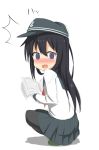  /\/\/\ 1girl @_@ absurdres akatsuki_(kantai_collection) anchor_symbol black_hair black_legwear blush book check_commentary commentary_request flat_cap hat highres kantai_collection long_hair looking_at_viewer nedia_r open_mouth pantyhose school_uniform serafuku sketch skirt squatting surprised violet_eyes wavy_mouth 