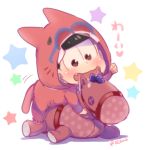  1boy :3 alternate_costume artist_name baby black_hair blush brown_eyes child kl matsuno_osomatsu open_mouth osomatsu-kun osomatsu-san saliva signature smile solo star starry_background stuffed_animal stuffed_toy teddy_bear twitter_username 