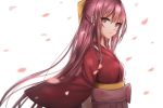  1girl japanese_clothes kamikaze_(kantai_collection) kantai_collection kimono long_hair meaomao petals purple_hair violet_eyes 