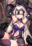  1girl armor bdsm blonde_hair bondage bound breasts crucifixion fate/grand_order fate/stay_night fate_(series) gauntlets headpiece highres jeanne_alter long_hair looking_at_viewer restrained ruler_(fate/apocrypha) ruler_(fate/grand_order) smile solo thigh-highs thighs tsuki_suigetsu type-moon yellow_eyes 
