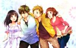  2boys 2girls black_hair brown_eyes brown_hair casual chitanda_eru fukube_satoshi green_eyes highres hinomiya22 hyouka ibara_mayaka long_hair multiple_boys multiple_girls oreki_houtarou red_eyes short_hair violet_eyes 