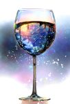 byakuya_reki clouds cup drinking_glass no_humans original petals reflection scenery sparkle sunset tree water wine_glass 