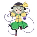  1girl ^_^ ^o^ bow cato_(monocatienus) closed_eyes frills green_hair hat hat_bow heart heart_of_string komeiji_koishi outstretched_arms smile solo third_eye touhou wide_sleeves 