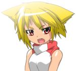  1girl animal_ears anime_coloring bangs bare_shoulders blonde_hair looking_at_viewer open_mouth original red_eyes short_hair solo to-gnaniwa upper_body white_background 