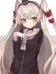  1girl amatsukaze_(kantai_collection) arm_behind_back blush brown_eyes closed_mouth dress gloves grey_hair hair_tubes hand_on_own_chest haruka_(reborn) hat kantai_collection long_hair looking_at_viewer neckerchief sailor_dress smile two_side_up very_long_hair white_gloves 
