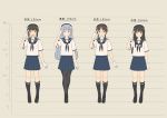  4girls absurdres alternate_costume arm_up bangs black_hair black_legwear black_shoes blue_eyes blue_hair blue_skirt blunt_bangs blush brown_eyes brown_hair character_name closed_mouth commentary_request expressionless fubuki_(kantai_collection) full_body gloves hair_ornament hat hatsuyuki_(kantai_collection) height_chart highres kantai_collection kii_kun kneehighs long_hair looking_at_viewer low_twintails multiple_girls murakumo_(kantai_collection) neckerchief open_mouth pantyhose pleated_skirt salute school_uniform serafuku shirayuki_(kantai_collection) shoes short_sleeves short_twintails sidelocks skirt smile standing twintails white_gloves 