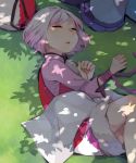  1boy 1girl dress en_or grass hat kairi_(murasaki) murasaki_(game) pink_dress pink_hair satsuki_(murasaki) shade shaded_face sleeping tibetan_clothes 