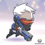  1boy artist_request chibi copyright_name gloves gun lowres male_focus mask official_art overwatch short_hair soldier:_76_(overwatch) solo weapon white_hair 