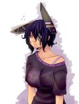  1girl bra breasts casual collarbone eyepatch headgear kantai_collection large_breasts looking_at_viewer moeroknight purple_hair short_hair solo tenryuu_(kantai_collection) underwear yellow_eyes 