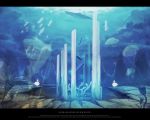  2girls chitose_rin coral fish jellyfish multiple_girls original pillar scenery silhouette underwater whale 