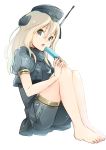  1girl blonde_hair blue_eyes garrison_cap hat highres kantai_collection long_hair nerokuro popsicle solo u-511_(kantai_collection) uniform 