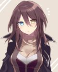  1girl blush brown_hair heterochromia hijiri_(resetter) long_hair looking_at_viewer original parted_lips simple_background solo tagme 