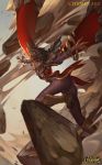  1girl ass brown_eyes brown_hair citemer dark_skin foreshortening league_of_legends lips looking_at_viewer outstretched_arms parted_lips perspective short_hair taliyah 