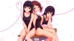  3girls amagami ayatsuji_tsukasa between_legs black_eyes black_hair brown_eyes brown_hair collarbone desk hairband hand_between_legs highres long_hair looking_at_viewer morishima_haruka multiple_girls nakata_sae on_desk open_mouth school_desk school_swimsuit sitting sitting_on_desk smile swimsuit 