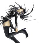  1girl black_hair black_legwear d.gray-man lenalee_lee long_hair mei-chan_no_shituzi simple_background solo thigh-highs torn_clothes violet_eyes white_background 