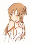  1girl asuna_(sao) bare_shoulders blush braid brown_eyes brown_hair detached_sleeves long_hair looking_at_viewer lp_(hamasa00) simple_background solo upper_body white_background 