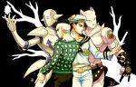  2boys birthmark black_eyes black_hair bubble collarbone grey_hair hat joestar_birthmark jojo_no_kimyou_na_bouken jojolion killer_queen kira_yoshikage_(jojolion) kuujou_josefumi male_focus multiple_boys pompadour raiphen rokakaka sailor sailor_hat side-by-side signature soft_&amp;_wet stand_(jojo) 