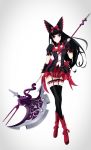  1girl animal_ears black_hair black_legwear cat_ears garter_straps gate_-_jieitai_ka_no_chi_nite_kaku_tatakaeri halberd highres holding holding_weapon long_hair polearm red_ribbon ribbon rko_(a470350510) rory_mercury solo thigh-highs violet_eyes weapon 