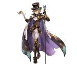  1boy alpha_transparency armor armored_boots blonde_hair boots cane cape card cravat gloves granblue_fantasy hat kaitou_chat_noir male_focus minaba_hideo monocle official_art parted_lips pocket_watch popped_collar smile solo top_hat watch white_gloves wing_collar 
