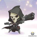  1boy artist_request chibi copyright_name dual_wielding full_body gun hood lowres male_focus mask official_art overwatch reaper_(overwatch) solo weapon 