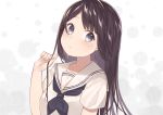  1girl :/ blush breasts brown_hair collarbone head_tilt long_hair looking_at_viewer nagitoki neckerchief original school_uniform serafuku shirt short_sleeves solo upper_body violet_eyes white_background 