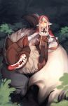  1girl animal_ears artist_name bangs black_hair boots brown_eyes fire_emblem fire_emblem_if grey_hair highres hood hoodie leaf long_hair multicolored_hair sangcoon sitting solo tail teeth tongue tongue_out tree two-tone_hair velour_(fire_emblem_if) wolf_ears wolf_tail 