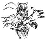  1girl animal_ears armor artist_request big_hands breasts claws cowboy_shot eyepatch headband jinko_(monster_girl_encyclopedia) large_hands long_hair long_nails long_tail metal_gear_(series) monochrome monster_girl monster_girl_encyclopedia paws solid_snake_(cosplay) solo standing tagme tail tiger_ears tiger_girl tiger_paws tiger_stripes tiger_tail 