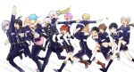  6+boys ^_^ ahoge akita_toushirou atsushi_toushirou black_gloves black_hair black_legwear blonde_hair blue_hair boots brown_eyes brown_hair cape carrying closed_eyes fox gloves gokotai gotou_toushirou green_eyes hair_over_one_eye hakata_toushirou hirano_toushirou honebami_toushirou ichigo_hitofuri kneehighs kuronomine maeda_toushirou male_focus midare_toushirou military military_uniform multiple_boys nakigitsune nakigitsune&#039;s_fox namazuo_toushirou necktie open_mouth piggyback pink_hair ponytail princess_carry redhead running shinano_toushirou shorts shoulder_carry smile thigh-highs touken_ranbu uniform violet_eyes white_gloves white_hair white_legwear yagen_toushirou yellow_eyes 