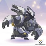  1boy artist_request chibi copyright_name full_body glasses gorilla lowres male_focus official_art overwatch solo winston_(overwatch) yellow_eyes 