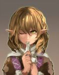  1girl biting_clothes blonde_hair green_eyes i-la mizuhashi_parsee one_eye_closed pointy_ears scarf solo touhou 