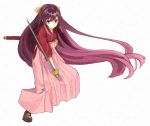  1girl ashiya_hiro japanese_clothes kamikaze_(kantai_collection) kantai_collection kimono long_hair purple_hair skirt solo sword violet_eyes weapon 