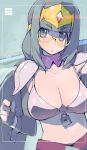  1girl breasts cleavage haruchika highres large_breasts namaniku_atk narushima_miyoko solo yellow-framed_glasses 