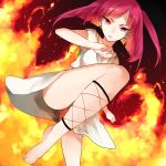  1girl barefoot collarbone fire highres koyubi_right long_hair looking_at_viewer magi_the_labyrinth_of_magic morgiana red_eyes redhead solo 