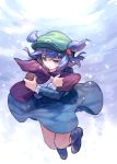  1girl ainy77 blue_boots blue_eyes blue_hair boots bubble dress dress_shirt hair_bobbles hair_ornament hat holding holding_hat kawashiro_nitori long_sleeves pocket rubber_boots shirt short_hair skirt skirt_set solo touhou two_side_up underwater water wet wet_clothes witch_hat 