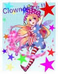  1girl american_flag_shirt blonde_hair clownpiece hat highres jester_cap red_eyes shiori_(aid19815) solo star striped striped_legwear torch touhou 
