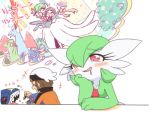  1boy banette bano_akira blush carrying clapping cookie delcatty dress eating fangs fire flower food gardevoir happy imagining lowres pokemon pokemon_(creature) pokemon_(game) pokemon_oras princess_carry salamence sceptile sharpedo wedding_dress yuuki_(pokemon) yuuki_(pokemon)_(remake) 