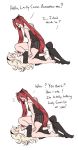  2girls bare_shoulders blonde_hair blush comic commentary dashingicecream english fire_emblem fire_emblem_if long_hair luna_(fire_emblem_if) lying multiple_girls my_unit_(fire_emblem_if) on_back on_person red_eyes redhead thigh-highs yuri 