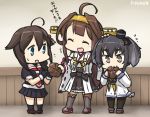  +++ 3girls ahoge anchor_symbol bare_shoulders black_serafuku boots braid brown_eyes brown_hair commentary dated detached_sleeves double_bun dress eating eating_hair fingerless_gloves gloves grey_hair hair_bun hair_ornament hair_over_shoulder hairband hamu_koutarou headgear kantai_collection kongou_(kantai_collection) long_hair multiple_girls neckerchief nontraditional_miko pantyhose pleated_skirt remodel_(kantai_collection) ribbon-trimmed_sleeves ribbon_trim sailor_dress school_uniform serafuku shigure_(kantai_collection) short_hair_with_long_locks single_braid skirt thigh-highs thigh_boots tokitsukaze_(kantai_collection) translated 