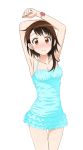  1girl armpits arms_up blue_swimsuit breasts brown_eyes brown_hair casual_one-piece_swimsuit cleavage collarbone long_hair nisekoi one-piece_swimsuit onodera_kosaki shor_thair simple_background solo swimsuit white_background 