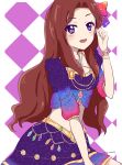  aikatsu! blush brown_hair dress kasumi_yozora long_hair purple_eyes skirt smile stars 