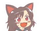  1girl :3 :d animal_ears brown_hair fangs gyate_gyate ikiyouz imaizumi_kagerou lowres open_mouth red_eyes smile touhou transparent_background wolf_ears 